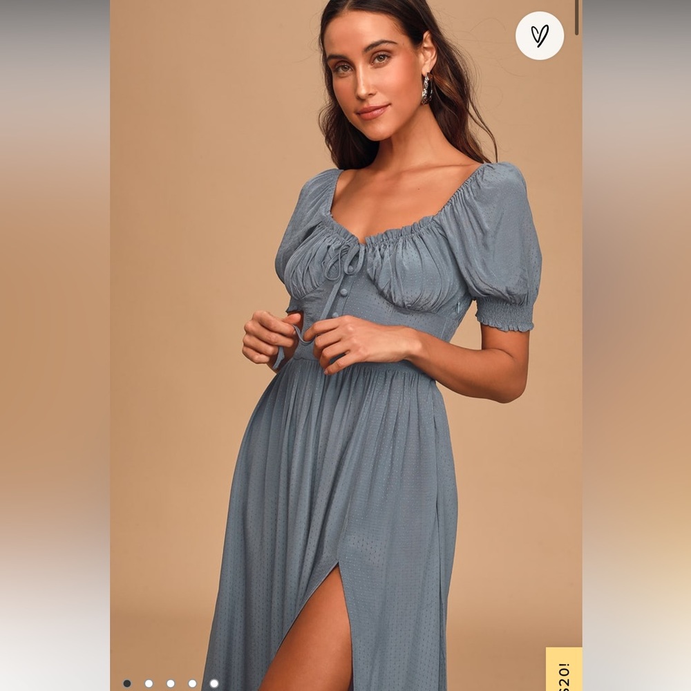 Lulus Good Side Denim Blue Short Sleeve Bustier Midi Dress